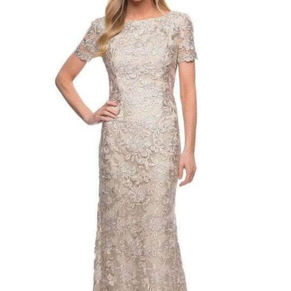 NWT La Femme 29161 Lace Evening Dress Champagne Size 12 - Picture 1 of 6